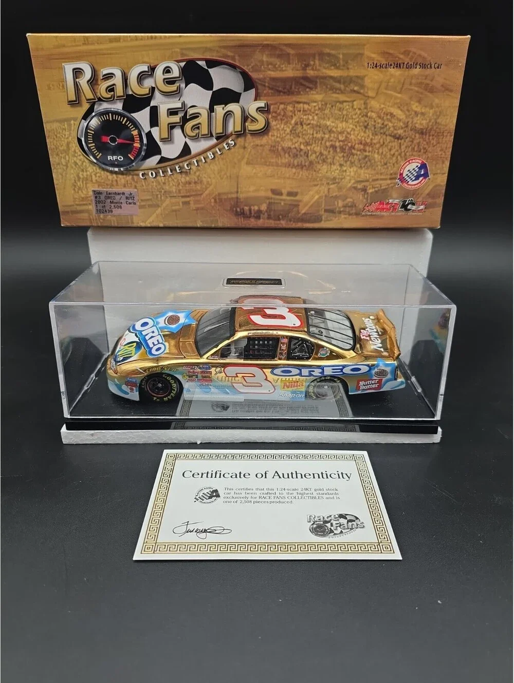 2002 #3 Dale Earnhardt Jr 1 Of 2,508 Diecast Cars Race Fans Action Gold Oreo
